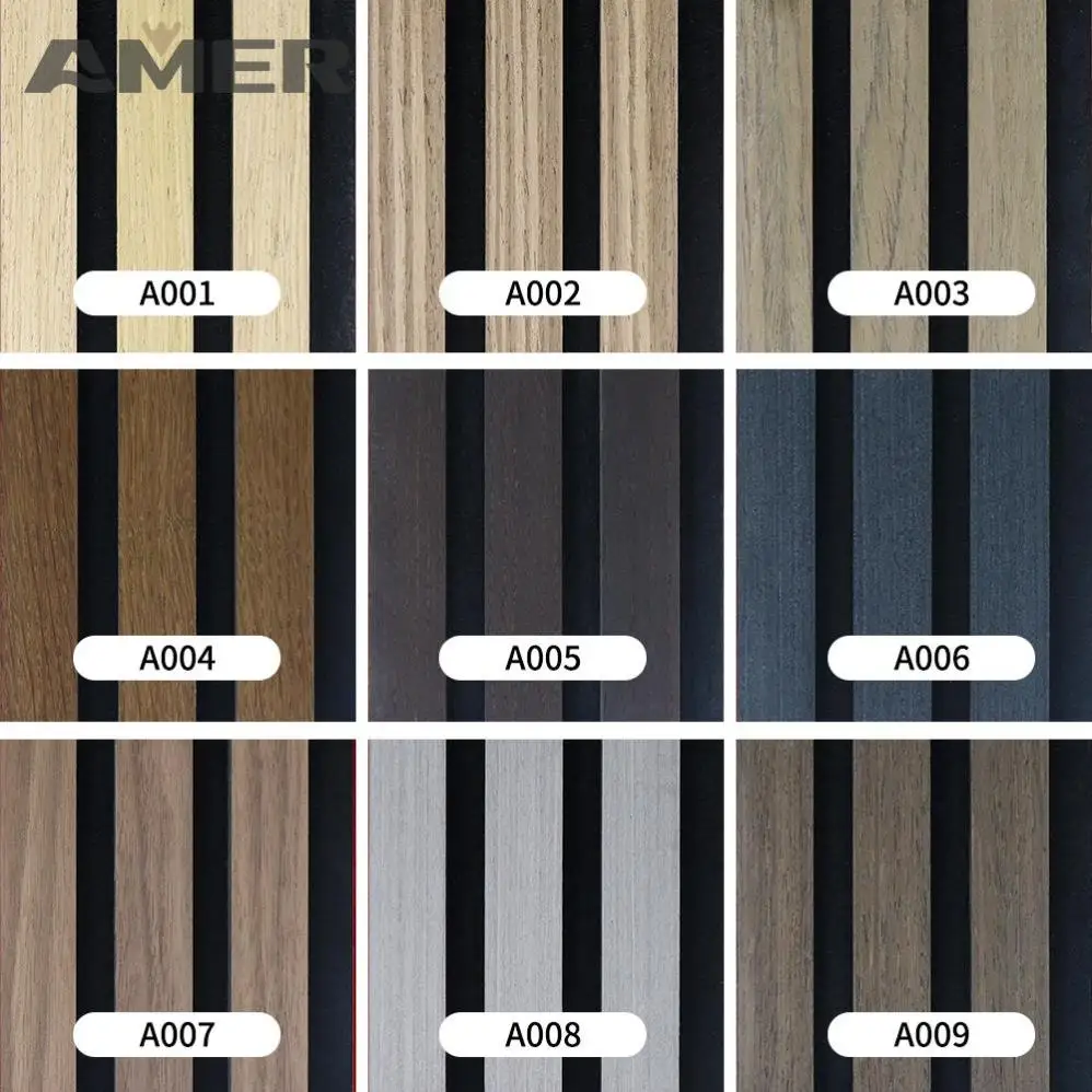 Amer Eco-friendly Fireproof Indoor Room Soundproof Decorative Acoustic Wall Slatted Panel With Fsc/ce Certificate