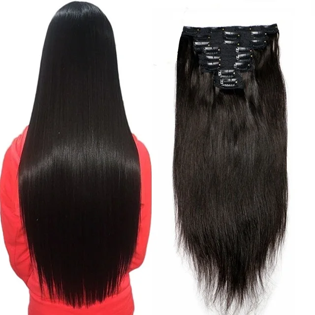 Hot Sale 100% Human clip in hair extensions for black women 7pcs or 8pcs 10pcs full head straight virgin Brazilian hair