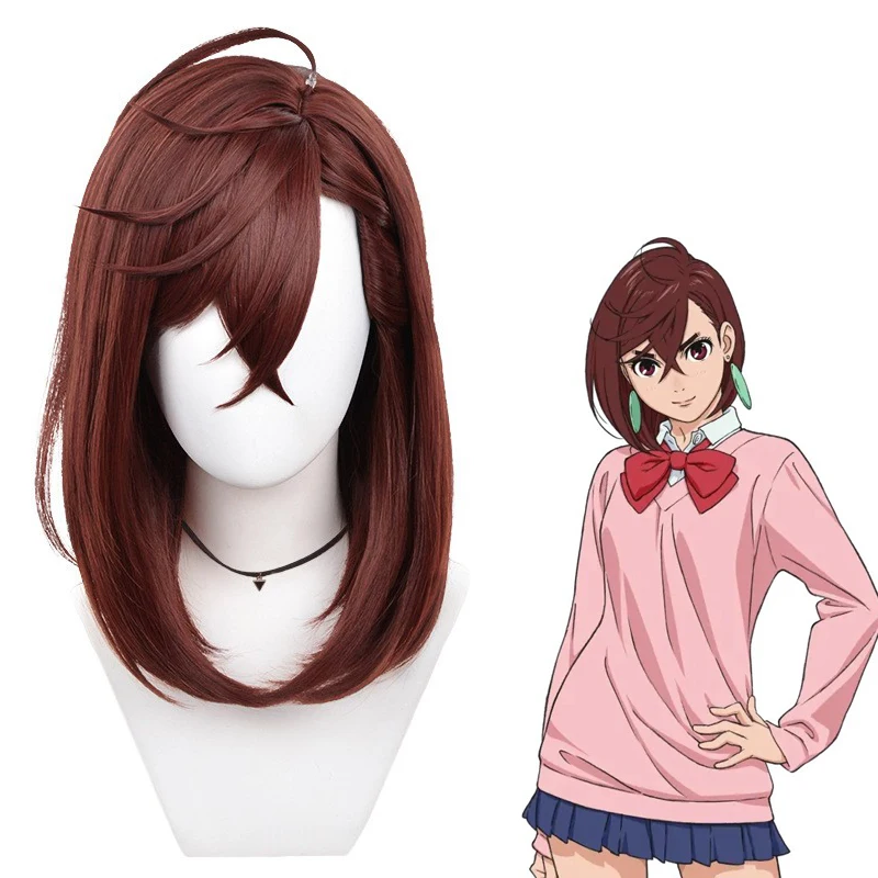 Wholesale Dandadan Cosplay 40cm Medium Long Red Brown Momo Ayase Wig Synthetic Anime Heat Resistant Hair Cosplay Wig