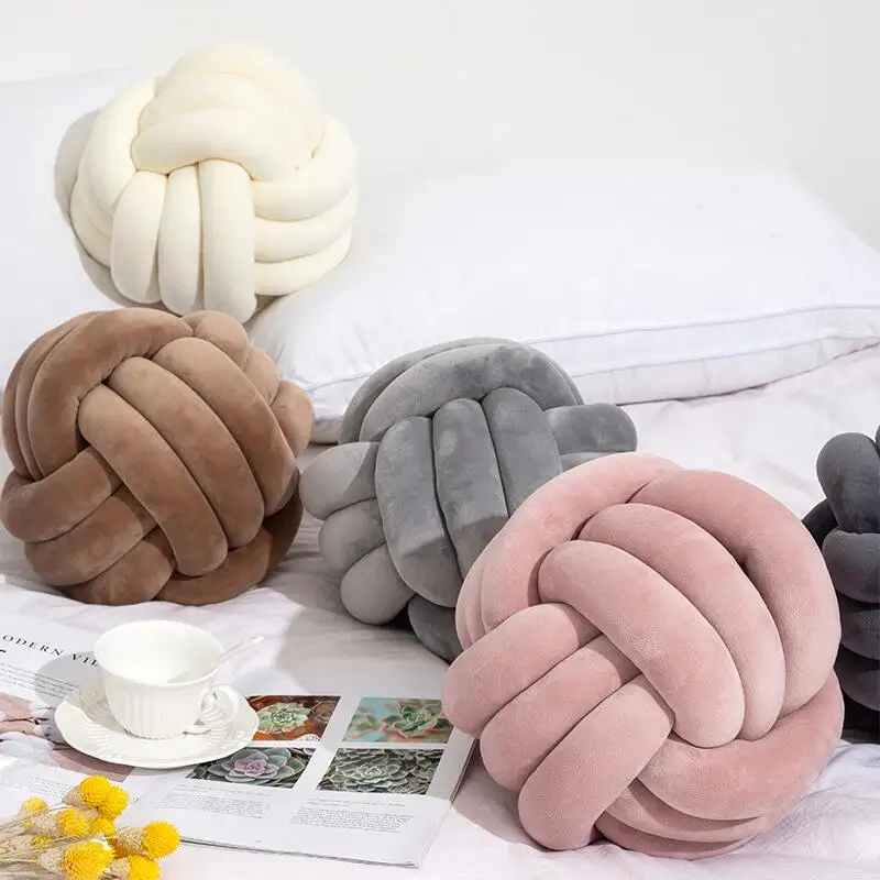 Hot Sale Multicolor Handmade Velvet Knot Cushion Ball Soft Fabric Round Throw Pillow for Home Hotel Airplane Decor