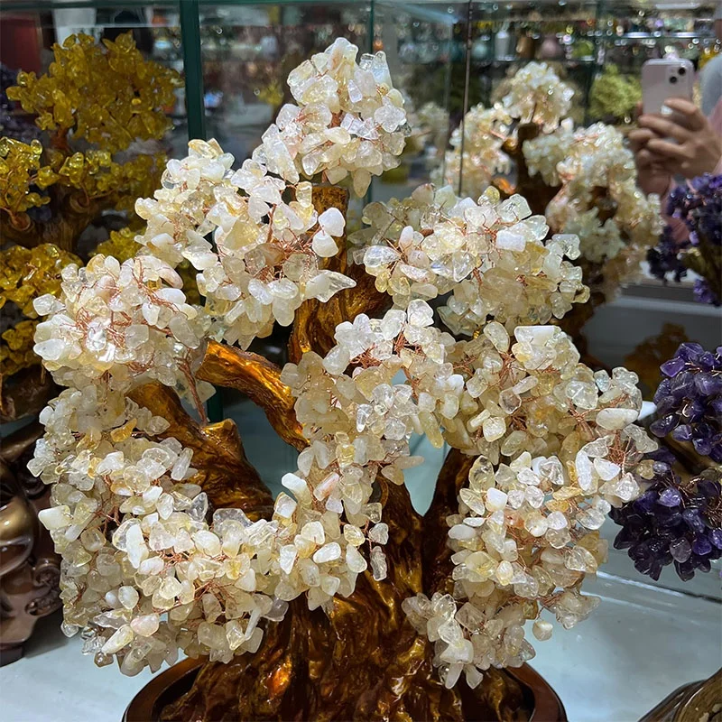 Wholesale rose quartz Amethyst life crystal Lucky fortune money tree gemstone Large crystal tree for fengshui decoration