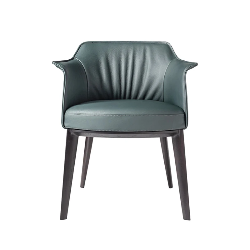 Italian design modern comfortable leather seat luxury solid wood chair base bedroom leisure chair dining chair restaurant