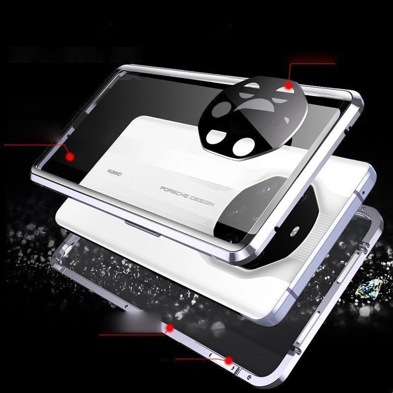 Luxury 360 Full Body Magnetic Aluminum Alloy Double Side Tempered Glass Case with Camera Lens Protection  for Huawei Mate 40 RS