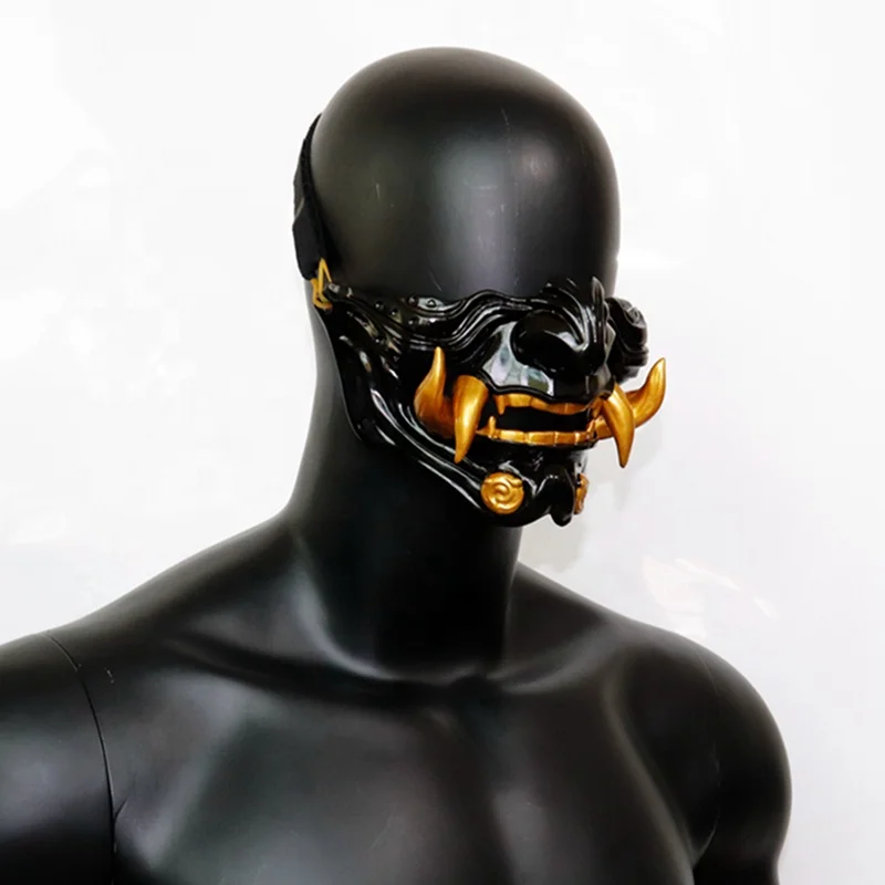 Halloween evil samurai mask cosplay anime characters horror fangs half-face mask resin material anonymous masks