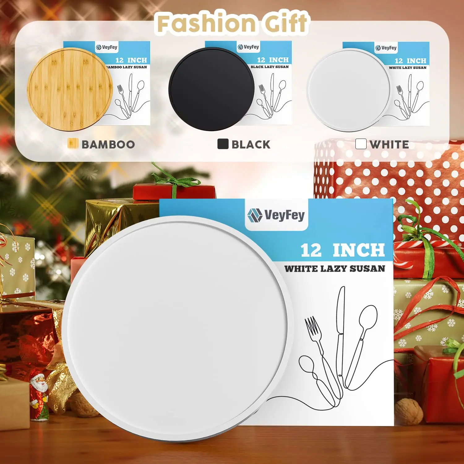 Non-Skid Bamboo Lazy Susan for Table Storage Napkin Holder Vase, Wood Turntable for Kitchen Countertop Organizer