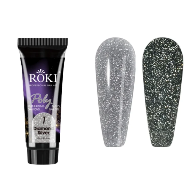 Custom Logo Reflective Glitter Poly Gel Silver Pink Diamond Shiny Nail Extension Gel Soak Off Nail Art UV Gel Varnish 15ml