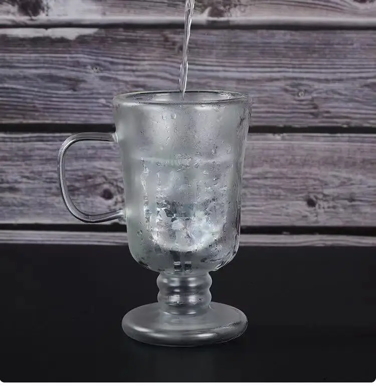 High Borosilicate Transparent Double Layer Coffee Cup with Handle Celebrity Restaurant Ice Cream Milk Juice Goblet for Tea Sets
