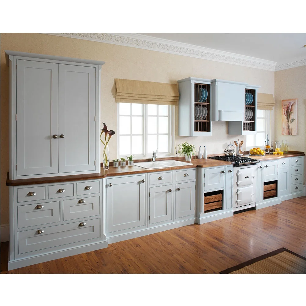 Shaker Style Satin White Wall Cabinet Kitchen Base Framed Cabinets with Full Overlay Doors Drawers