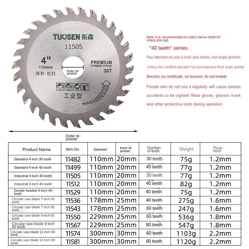 Tuosen hardware tool circular saw blade for woodwork hard alloy carpentry saw