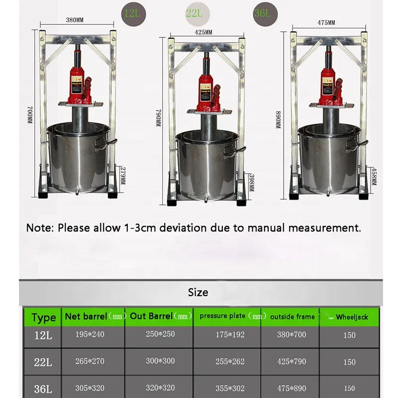 12L 22L 36L Hydraulic Wine Press Machine For Fruit  Vegetable Juice Pressing