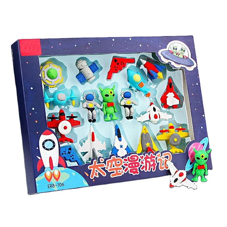 2022 New Stationery Cartoon 3D Monster Spaceship Shape Kids Toy Eraser