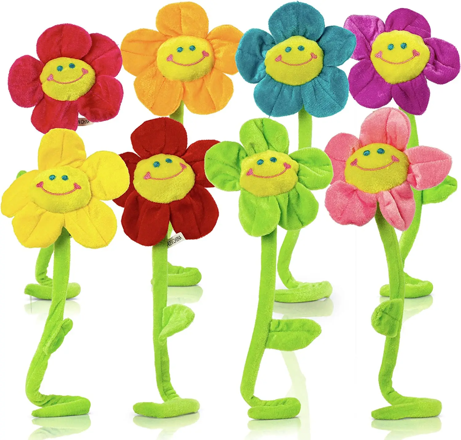 Plush Flower Bendable Stems Colorful Stuffed Flowers with Happy Smiley Face Toy Flower Sunflower Plushie Gift for Kids Baby Girl