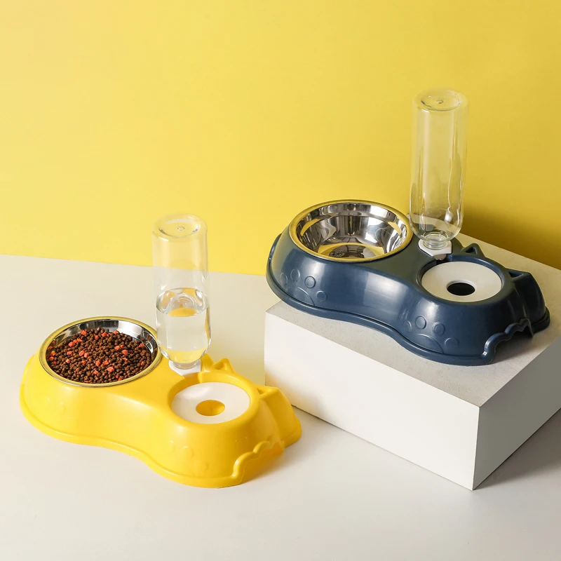 Hot Selling Splash-Proof Automatic Pet Stainless Steel Feeding Bowl With Water Dispenser