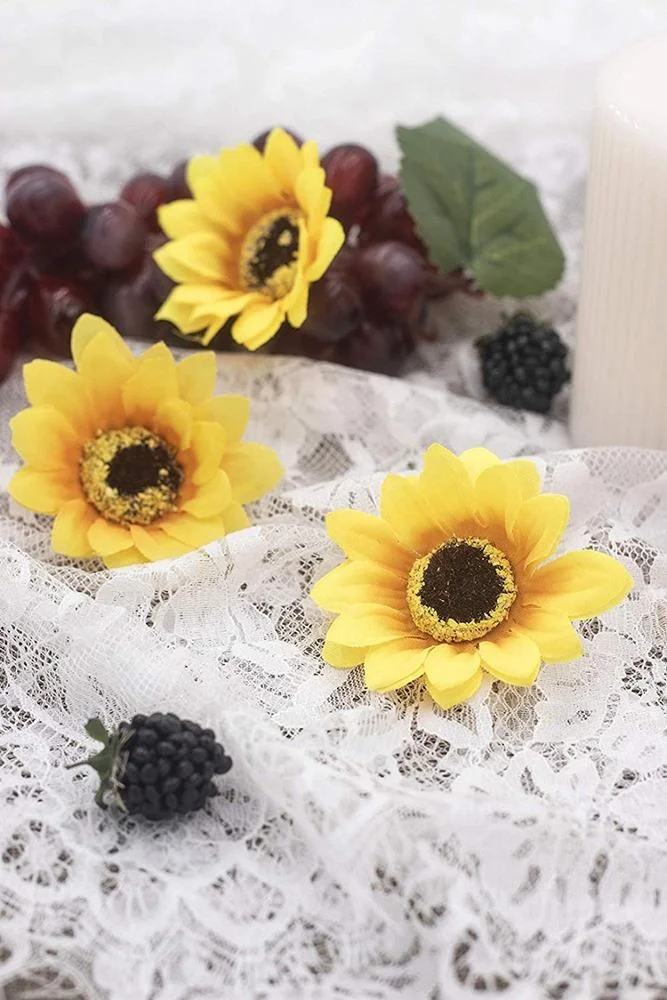 Artificial Silk Yellow Sunflower Heads Fabric Floral for Home Decor Wedding Decor Bride Holding Flowers Garden Craft Art Decor
