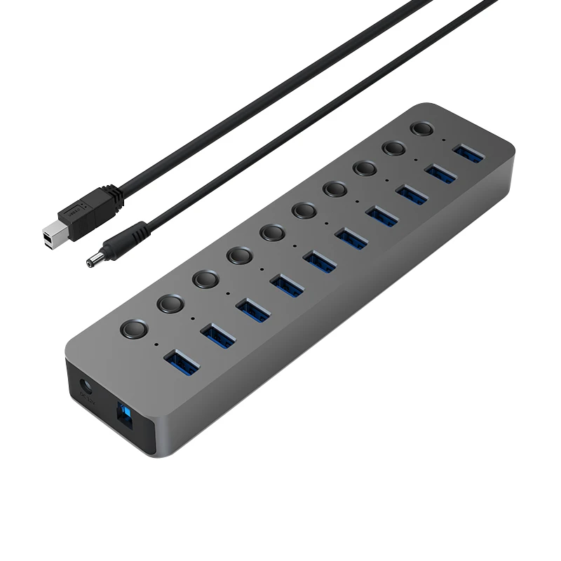 Светодиодный выключатель алюминиевый Usb-концентратор 10 портов док-станция высококачественный Usb-разветвитель с
