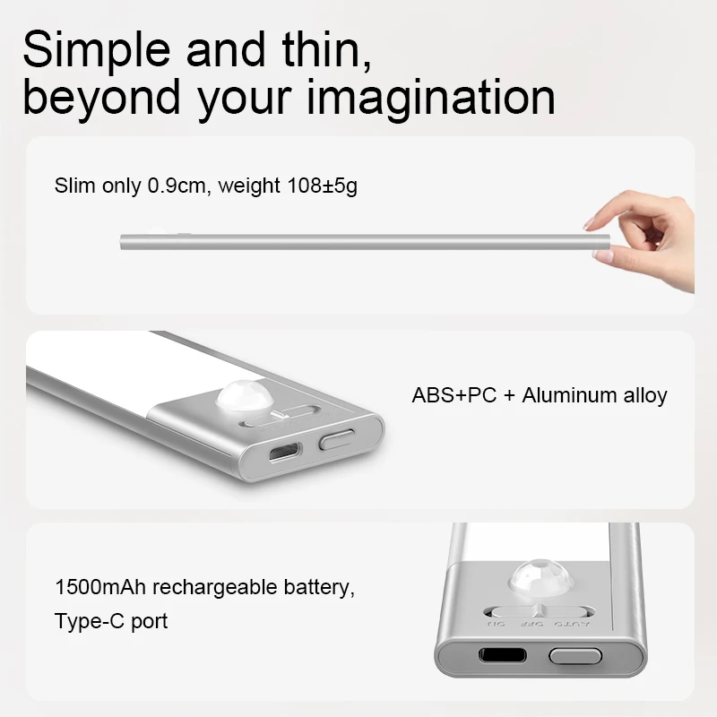 3.5W LED Rechargeable Light Bar, 1500mAh Battery, Stick on Magnetic Mount, for Reading, Cabinet,, bedside wall