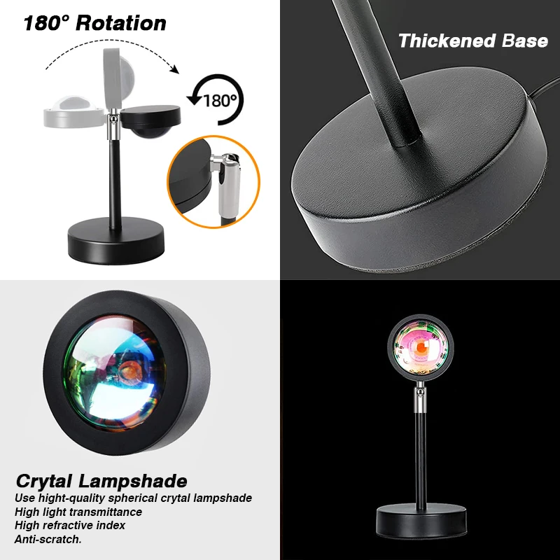 Nordic Ambient Smart Lighting 180 Degree Rotation Led Rainbow Sunset Projector Lamp For Bedroom