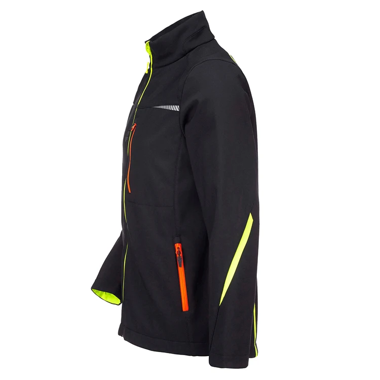 Custom Highly Visible Fluorescent Yellow Reflective Heat Sticker Detail Soft Shell Jacket