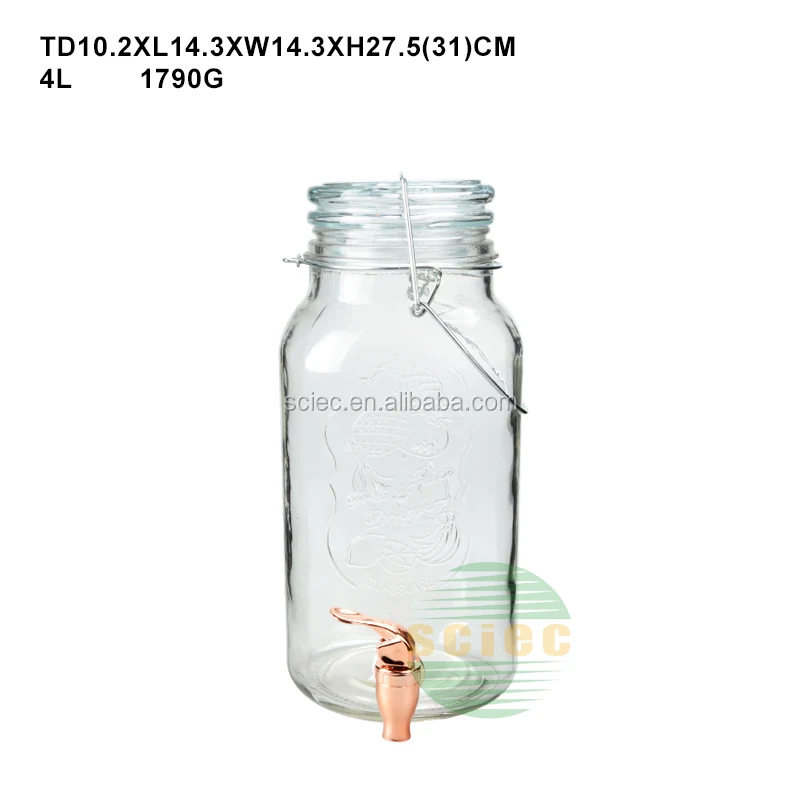 wholesale 1gallon 1.5gallon 2gallon large round Glass Mason Jar lemon Juice beverage dispenser bottle with clip wire glass  lid