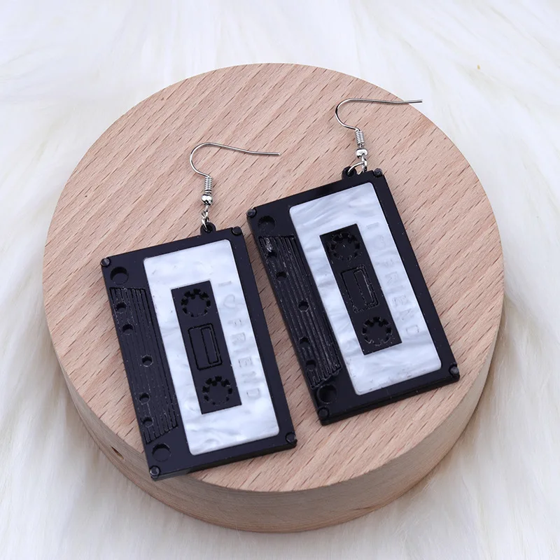 Wholesale Vintage Creative Personalized Cassette Tape Acrylic Dangle Earrings Music Acrylic Magnetic Tap Drop Earrings