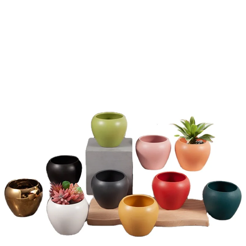 cheap Round set geometric succulent personality pot 10*13*10cm ceramic plant pot for garden and home