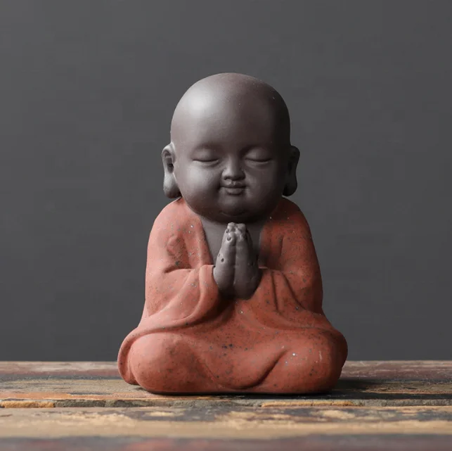 Chinese  fine smile laughing Little monk buddha statue creative home tea ceremony crafts Kung Fu Kid ceramic little monk tea pet