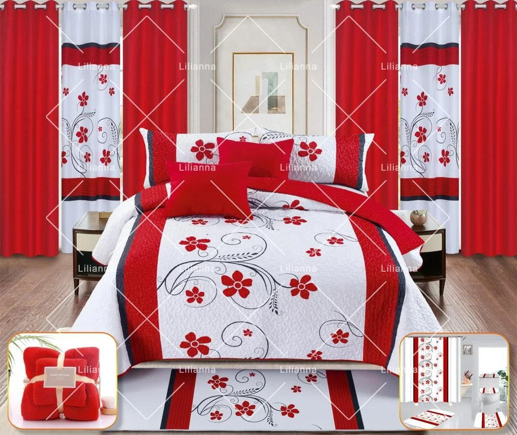 24pieces bedspread set in stock customized kids draps de lit en quilted set with curtains and bathroom set king size