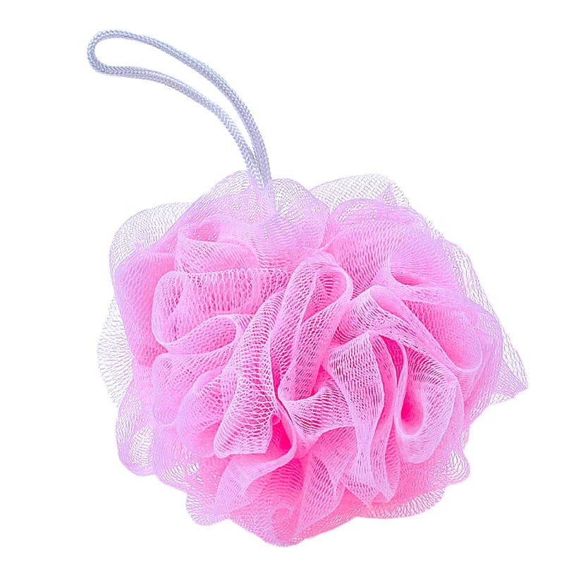 OEM Promotional wholesale colorful body rubbing ball puff mesh loofah shower sponge PE mesh baby pouf bath sponge