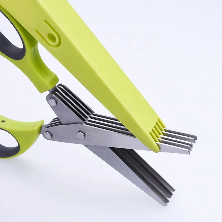 Mult purpose Kitchen Shears  with 5 Blades and Cover with Cleaning Comb Stainless Steel Herb Scissors