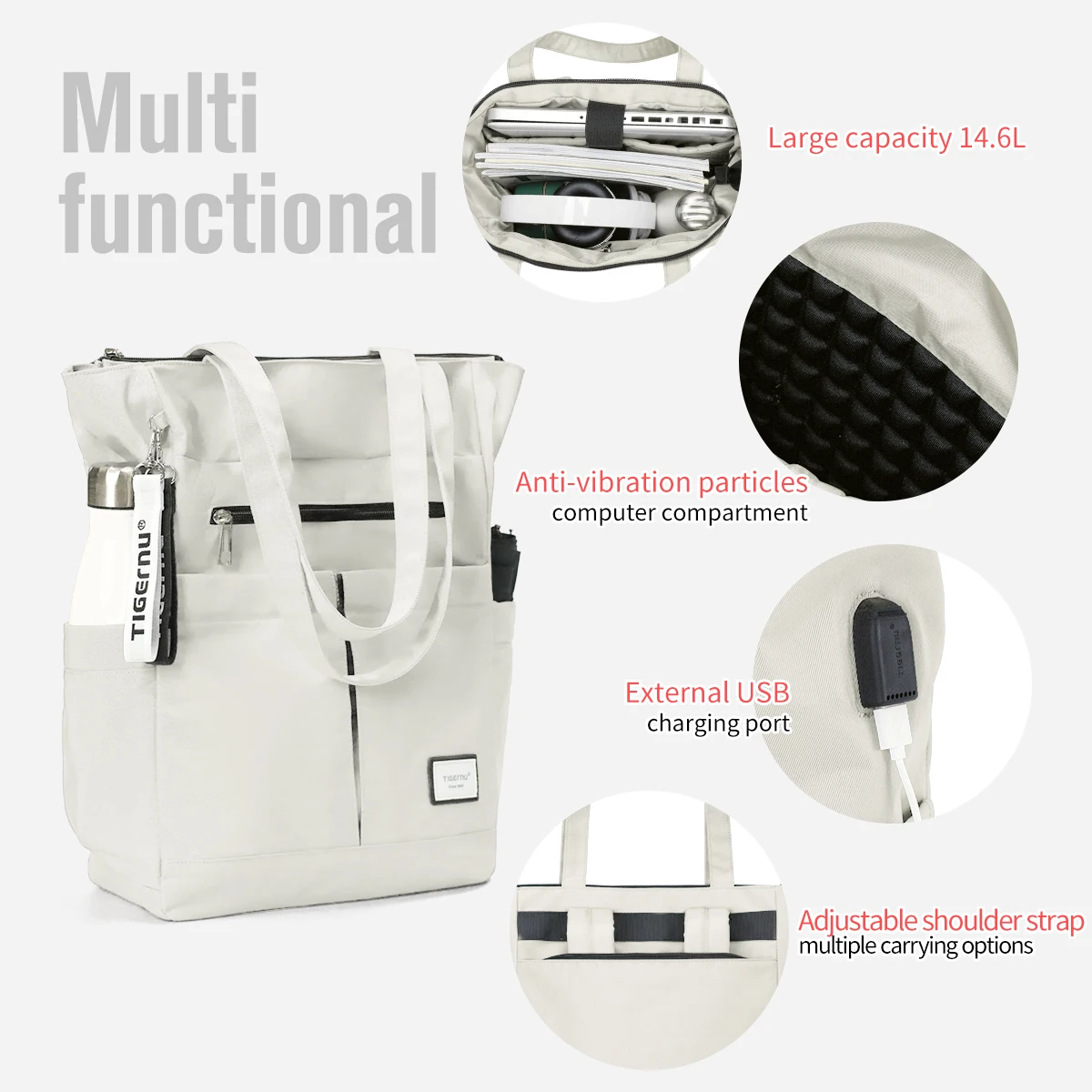 Tigernu T-S8632 Waterproof New Fashion Multipurpose Usb Charging Female Computer Bag Laptop Backpack for