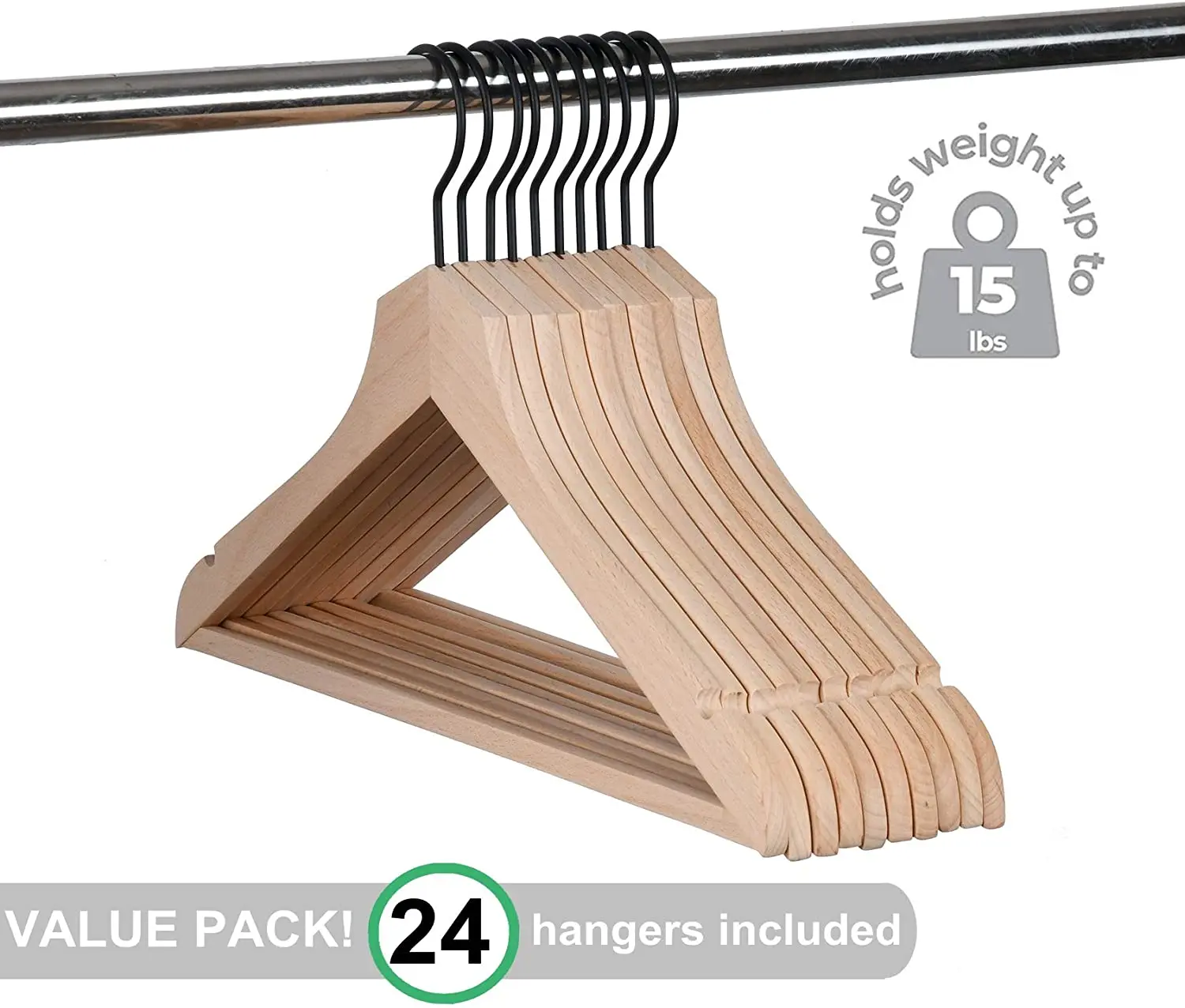 Non Lacquer Slim Wood Coat Jacket Hanger with Pants Bar Extra Space Saving Natural Stylish Thin Solid Wooden Suit Hangers