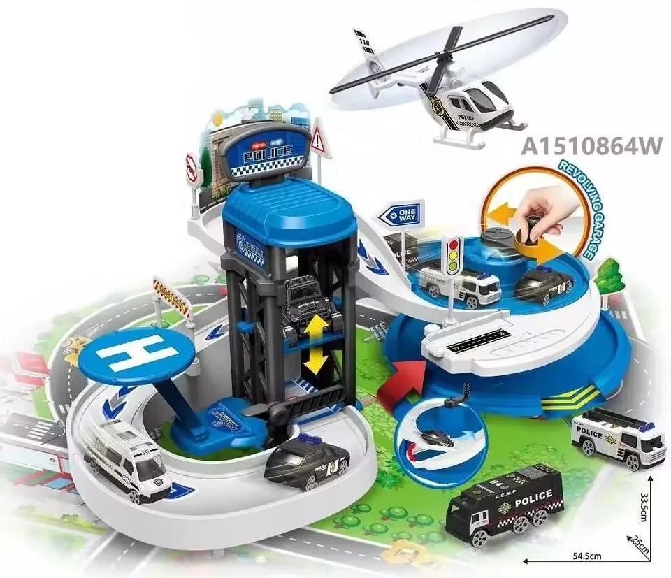 Multi-functional Alloy Track Parking Lot Toys Slot Hand Turntable City Lift Parking Toy Set 33pcs