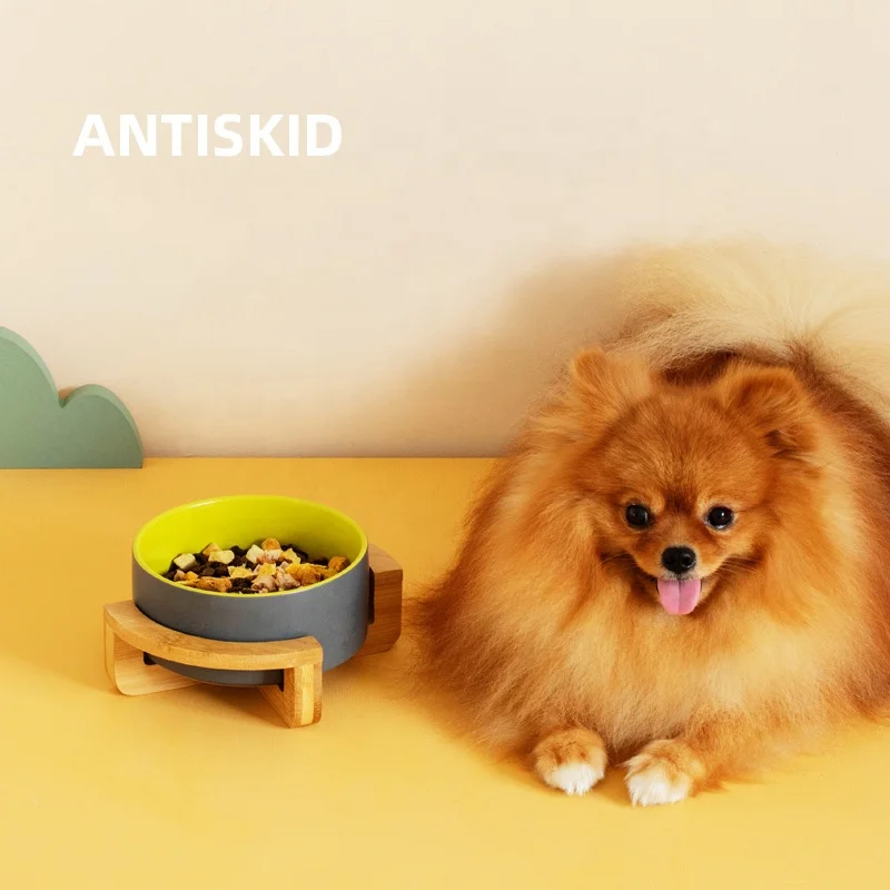 Raised Ceramic Bowl Protect Cervical Cat Water Water Food Feeder Pet Bowl Large Dog Pot With Stable Bamboo Stand