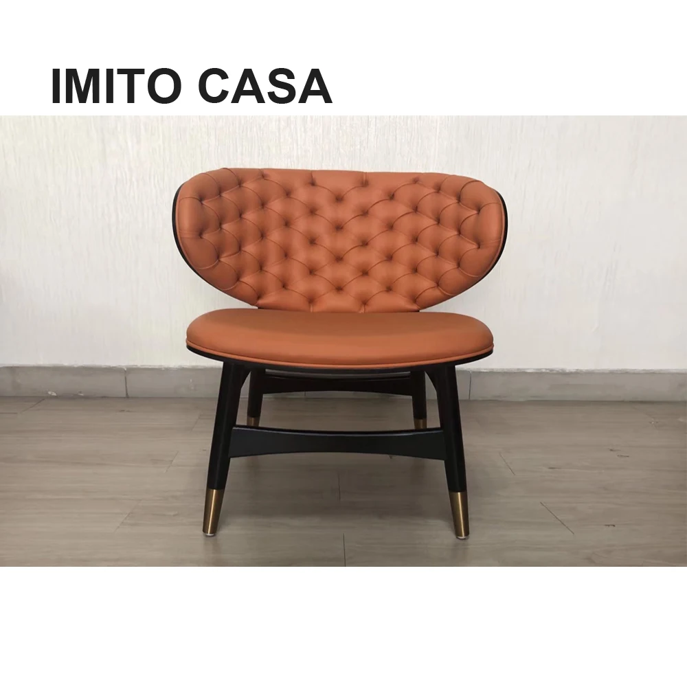 IMITO CASA итальянская роскошная мебель для гостиной стильное кресло с акцентом современные пуговицы стеганое оранжевое кожаное кресло для отдыха с откидной спинкой