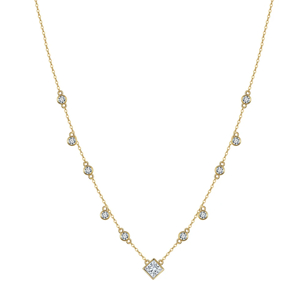 BQN01 RINNTIN costume silver women jewelry 14k gold plated cz diamond bezel chandelier necklace women