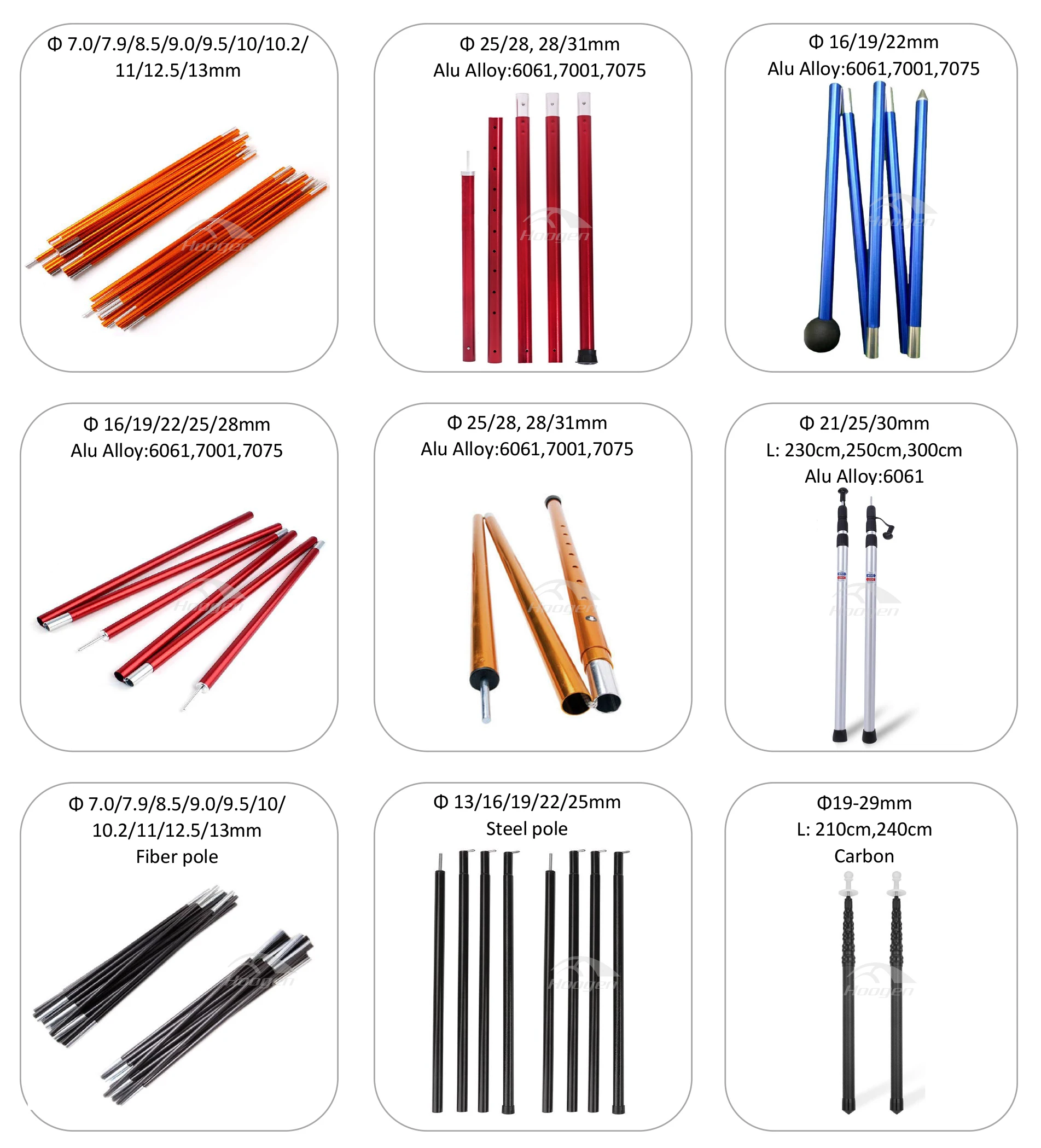 22 mm diameter Telescoping Aluminum camping telescopic tent pole
