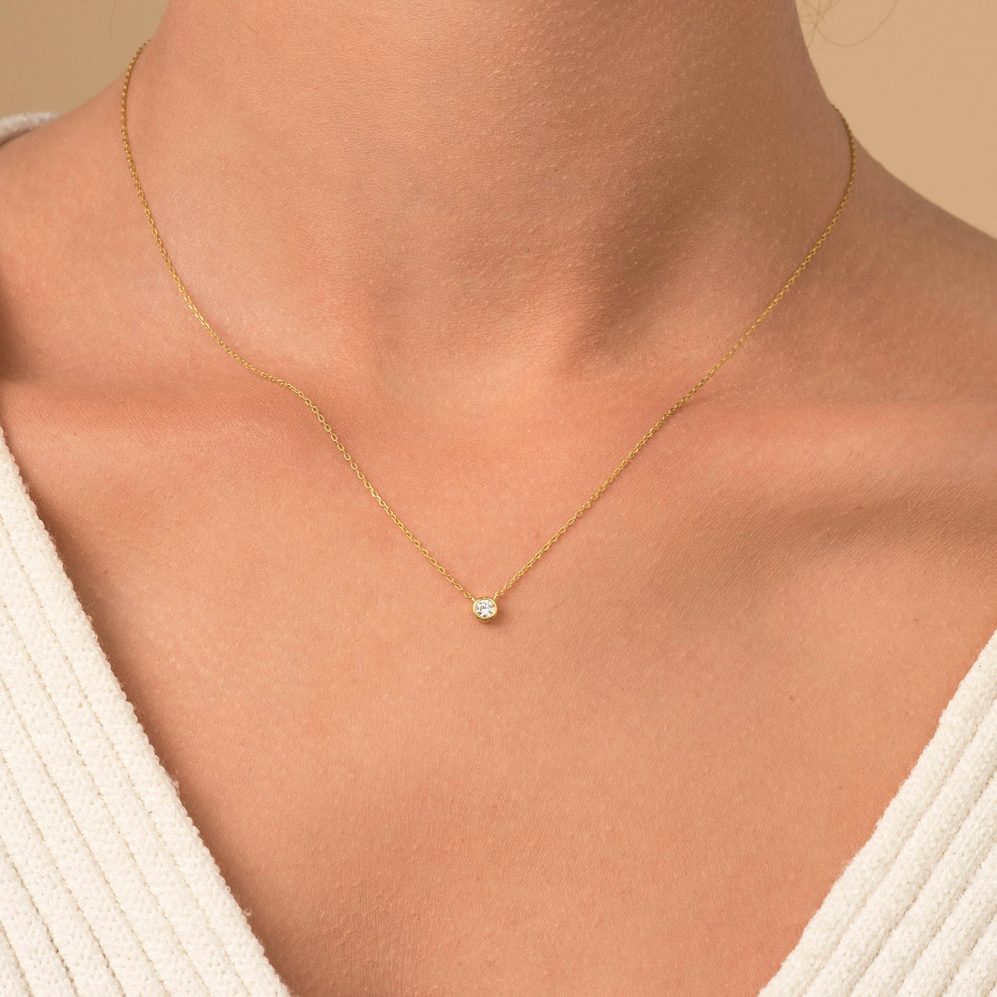 Dainty 14k Gold Plated Necklace Simple Lab Grown Diamond Necklaces for Women Trendy Gold Necklace