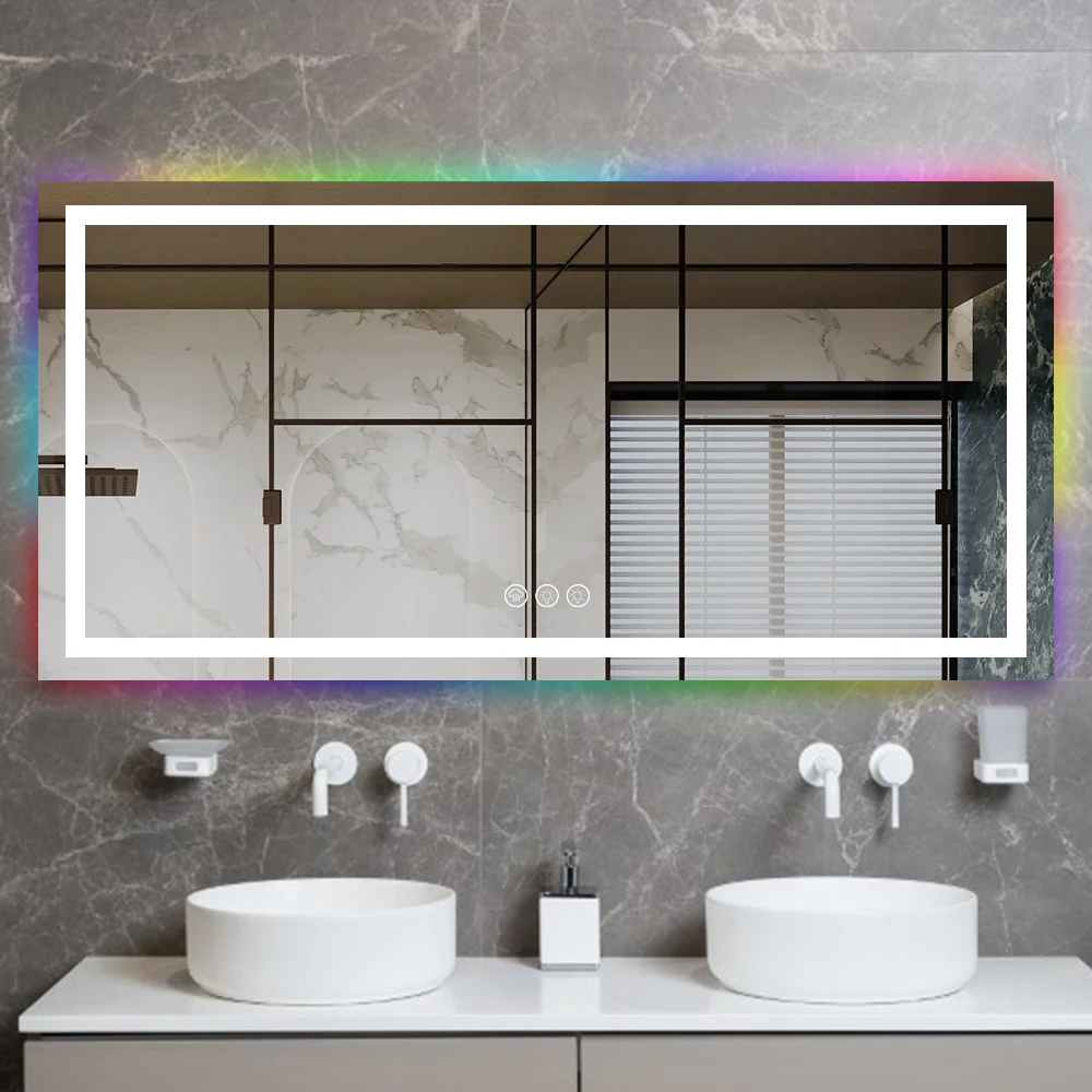 Illuminated Lighted Tempered Anti-oxidation Led Mirror Hotel Bathroom Lighted Mirror with RGB Backlit