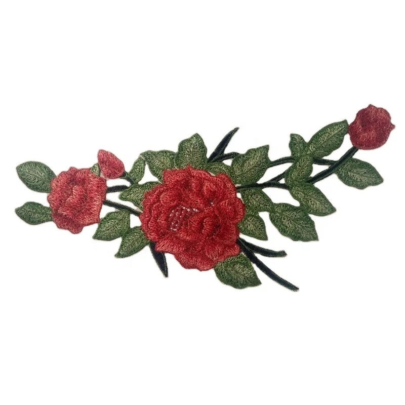 Hot Sale Red Flower Patch Embroidery Patches Flower Applique Design For Dress