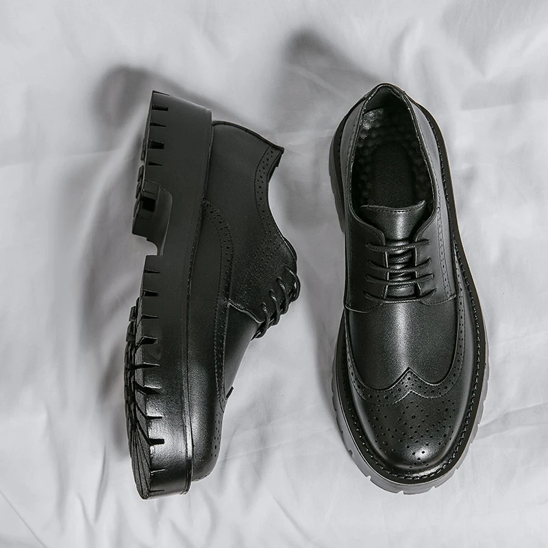 21279 newest casual leather shoes for men business platform shoes