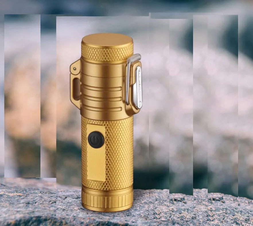 Electric USB Rechargeable Lighter Outdoor Camping Waterproof Windproof Self Glowing Smoking Lighter With Flashlight