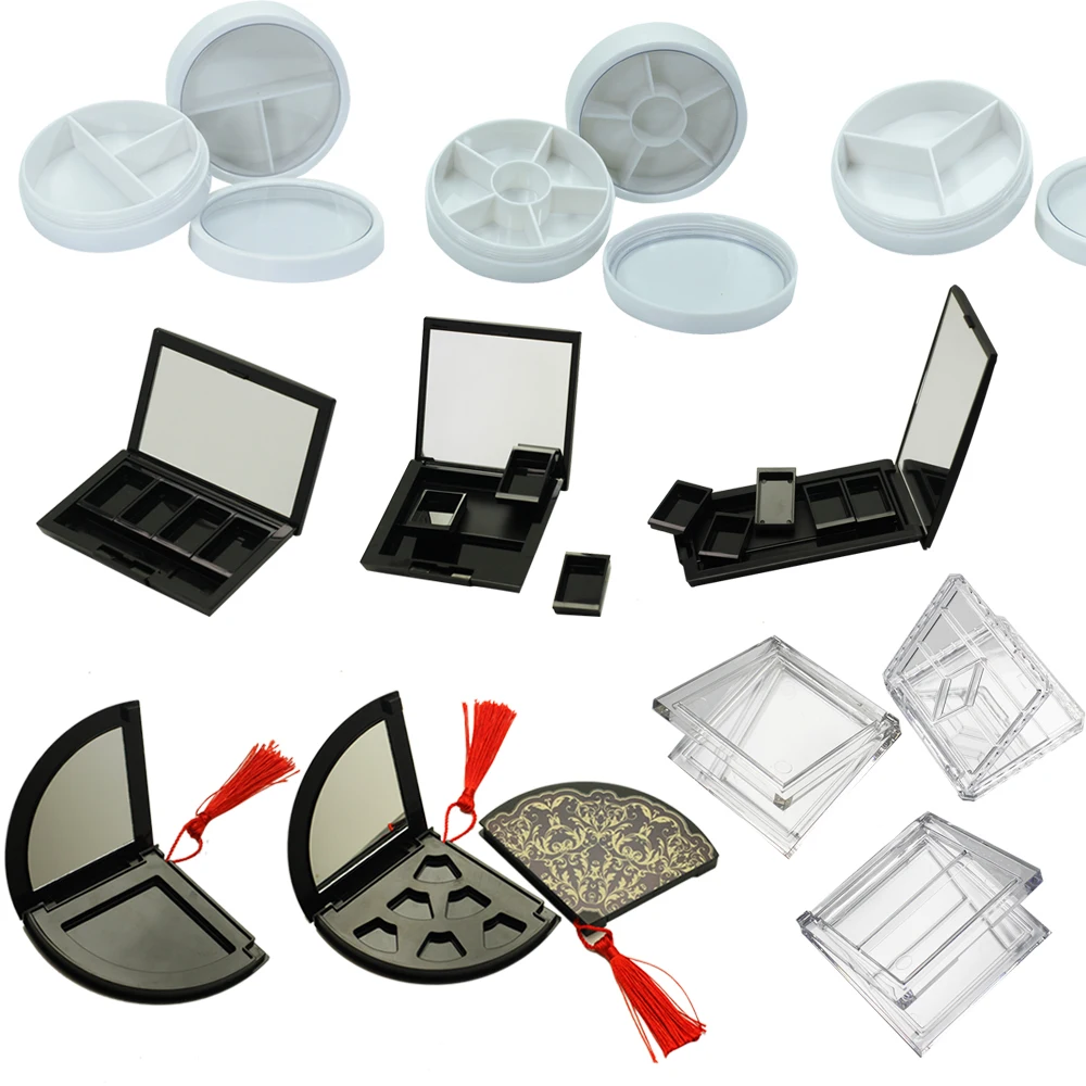 Белая пластиковая пустая компактная пудра Румяна Палитра теней для век