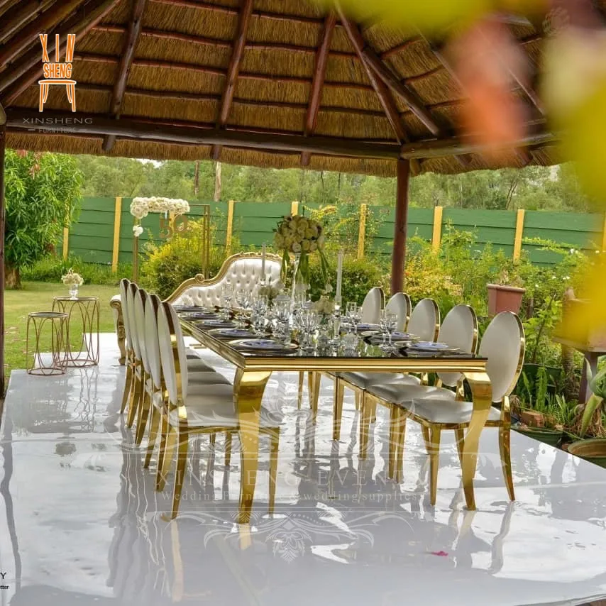 White MDF top with Gold Stainless Steel Legs Hotel Banquet Dining
