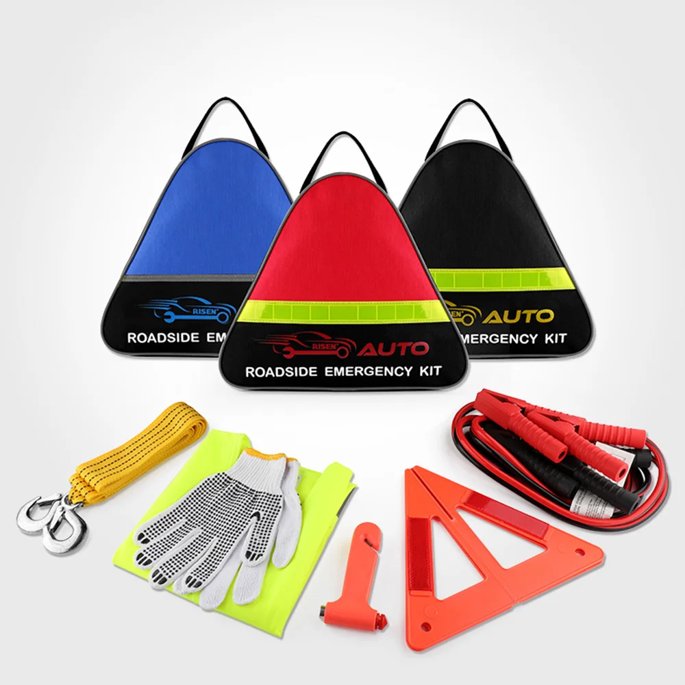 Triangle reflective warning portable waterproof car emergency safety bag with survival gear and equipment for outdoor travel
