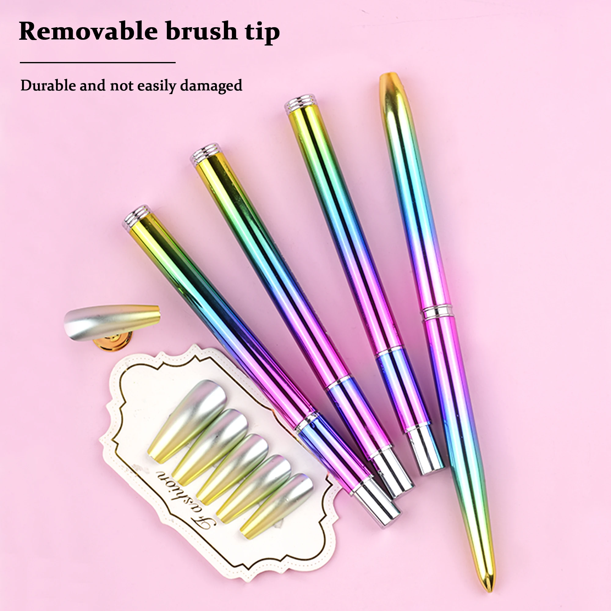 Private Label Custom Gradients Rainbow Metal Nail Brush Nail Art Painting Pen 100% Pure Kolinsky Hair Acrylic Nail Brush Set