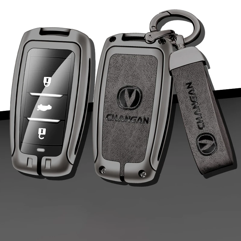 Remote Zinc Alloy Leather Car Key Case Cover For Changan Eado CS35 Raeton CS15 V3 V5 V7 Keyless Holder Protector Accessories