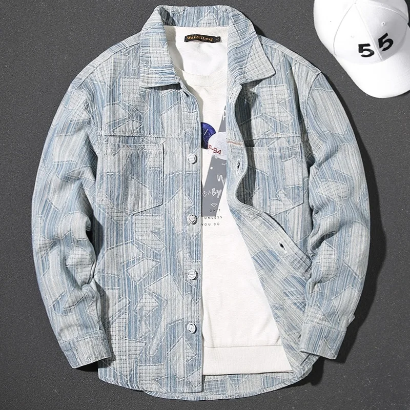 Spring Loose Men Denim Jacket Street Hip Hop Pocket Outerwear Grey Youth Clothing Jeans Coat