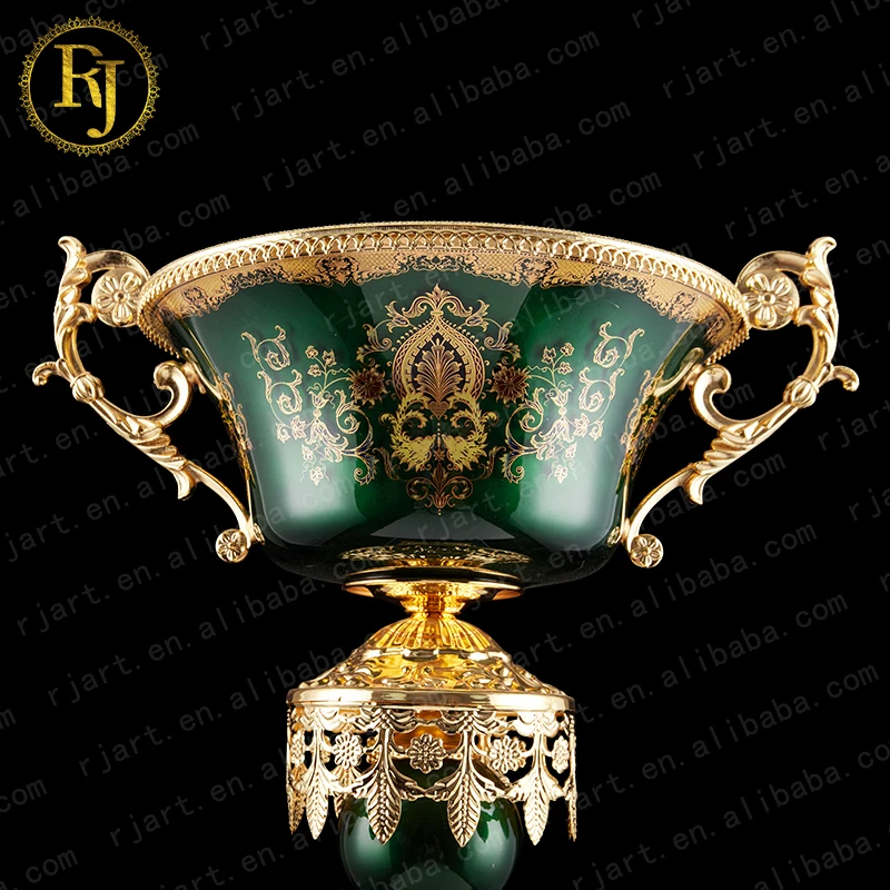 Uzbek Tajik European Gold Glass Pattern Muslim Skidki Idishlar Dessert Fruit Snack Plate Chinni Posuda Footed Serving Bowl