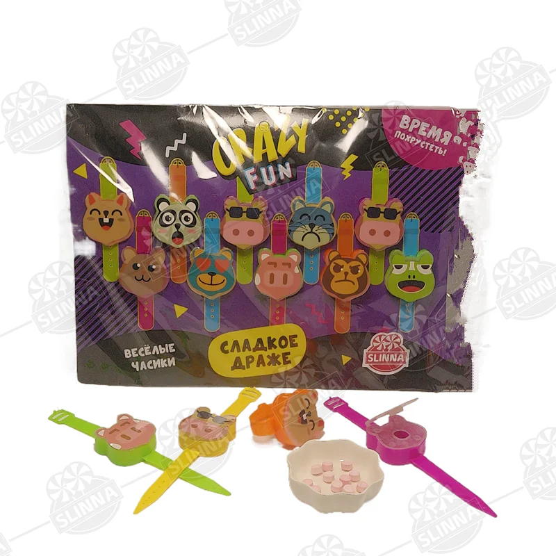 Funny kids colorful cartoon animal watch shape toy candy beans tablet pressed candy manufacturer