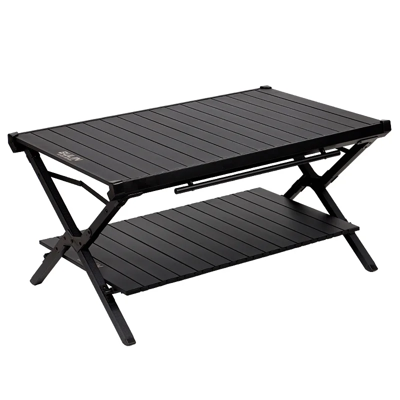 Outdoor Picnic Garden Egg Roll Table 2 Layers Folding BBQ Tables Lightweight Camping Table